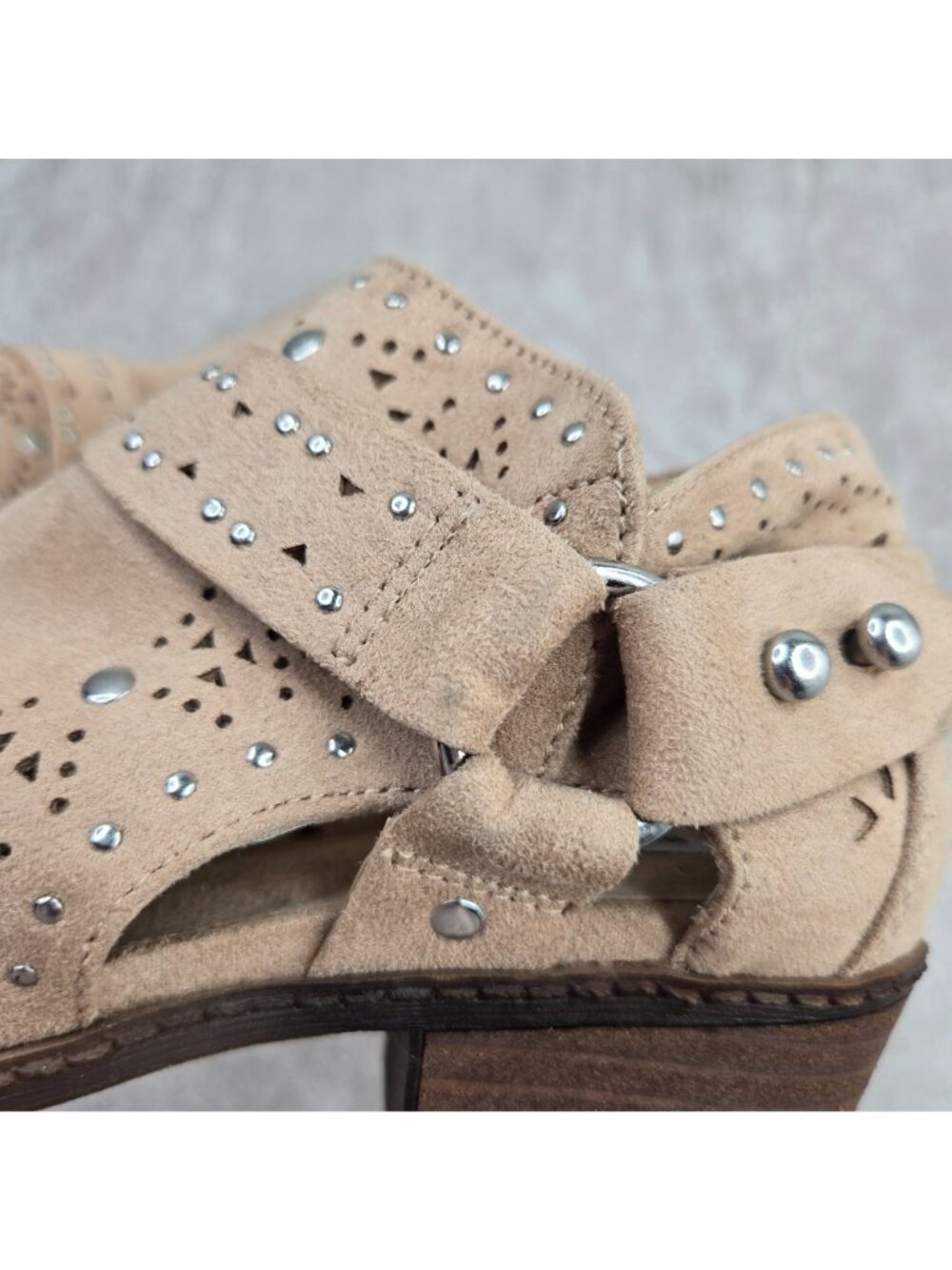 Not Rated Western Ankle Boots 6 Tan Studded Low Heel Harness Cowgirl Shoe Boots - Picture 11 of 12